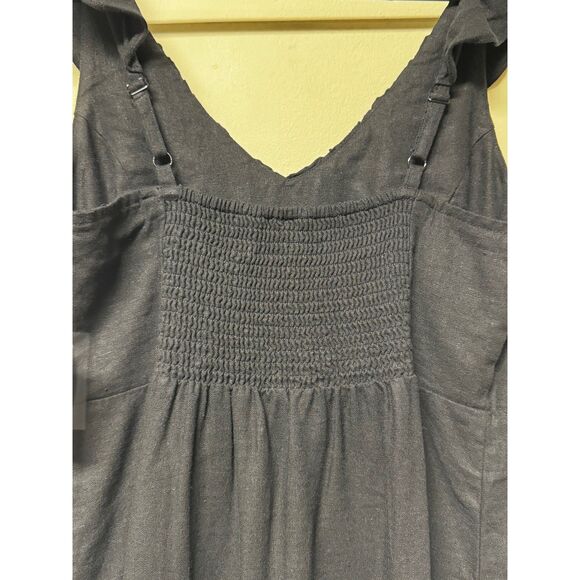 OLD NAVY Fit & Flare Linen Blend Black Smocked Back Ruffle Mini Dress - Picture 9 of 15